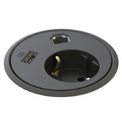 Kondator Powerdot 1xStr&#248;m 1xData 1xUSB Justerbar i 3 niv&#229;er H89mm Sort *B-vare*